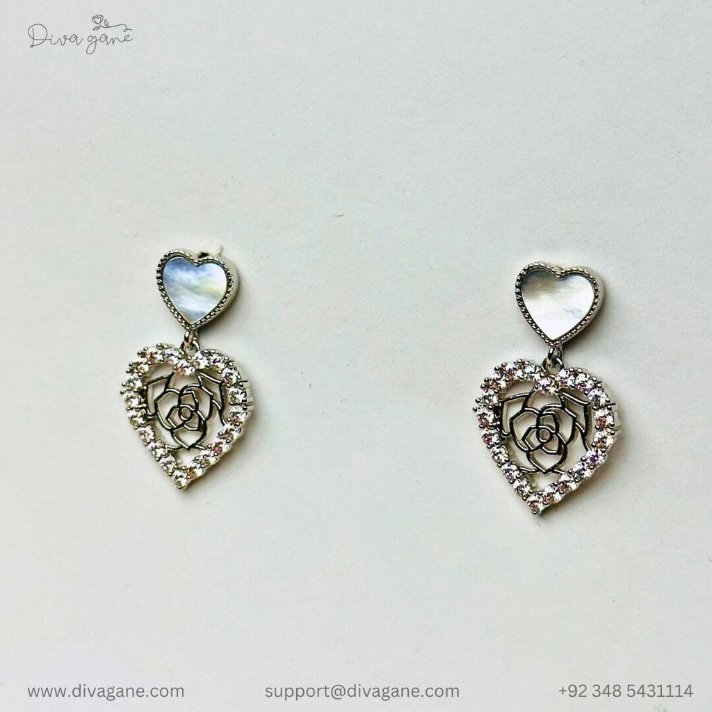 Silver Flora Heart Earrings