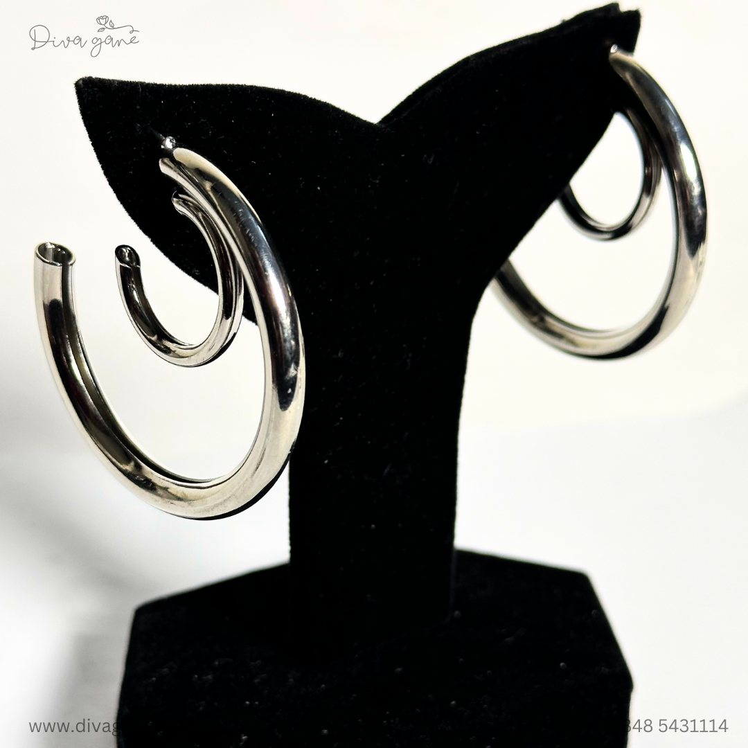 Silver Semi Double Layer Earrings