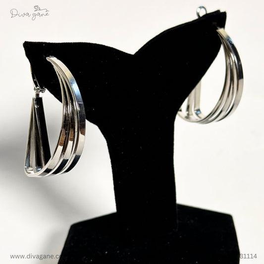 Silver D Shape Earrings