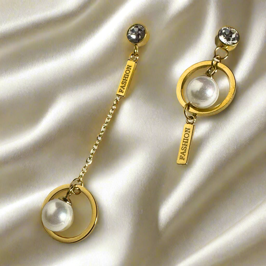 Korean Mismatch Ring Chain Earrings