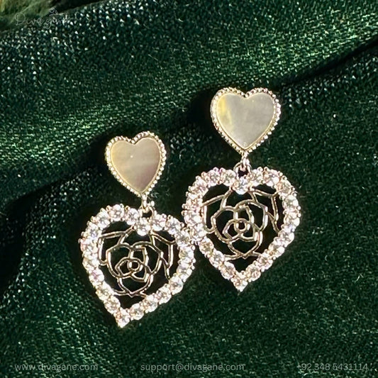 Silver Flora Heart Earrings