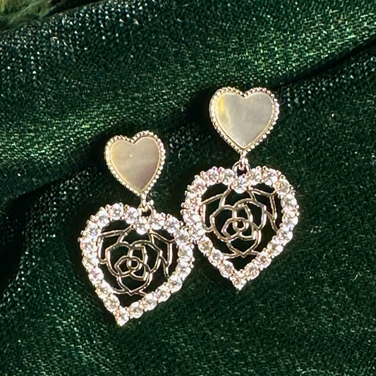 Silver Flora Heart Earrings