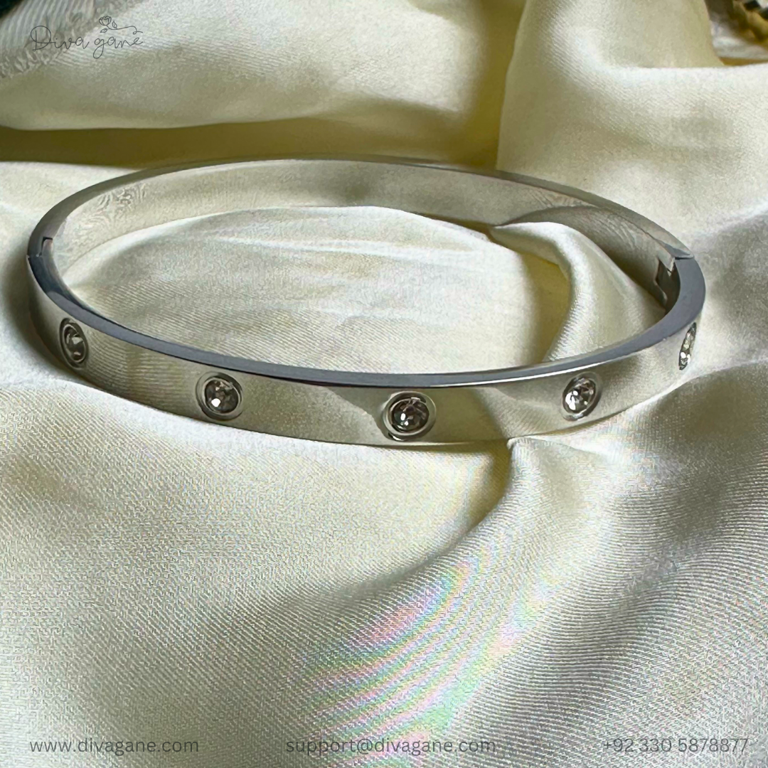 Silver Single Stone Bangle