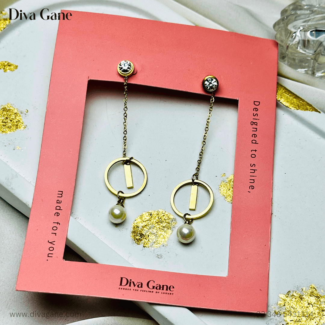 Korean Ring Chain Earrings Classic ear studs with minimalist design, lightweight and hypoallergenic – perfect for daily wear from Diva Gane.