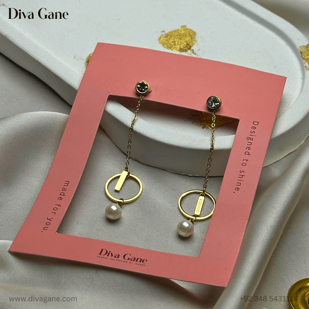 Korean Ring Chain Earrings Classic ear studs with minimalist design, lightweight and hypoallergenic – perfect for daily wear from Diva Gane.
