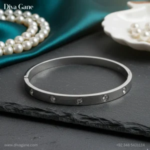 silver single stone bangle by diva gane