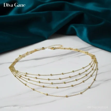 Aurora Five String Gold Dainty Bead Layered Necklace