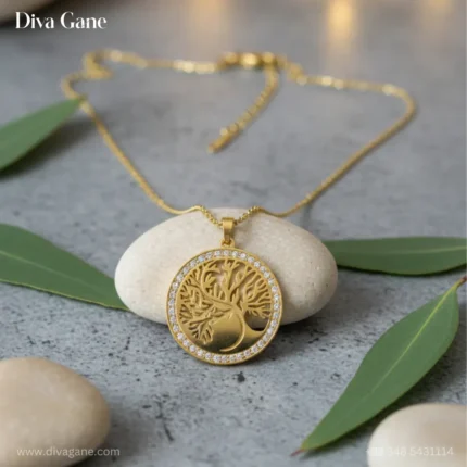 Dainty Gold Tree of Life Disc with Zirconia Halo