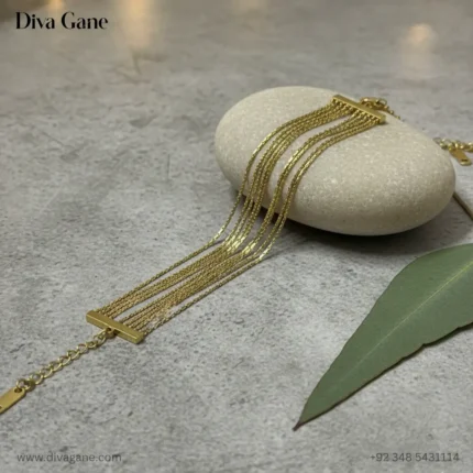 Gold Liquid Chain Statement Bracelet with Bar Tassel